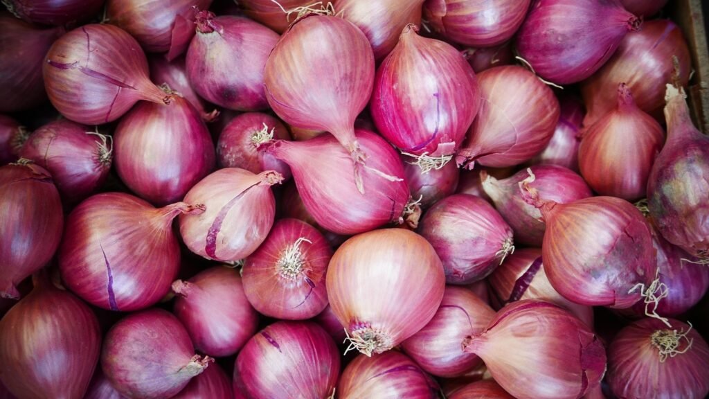 full frame shot of onions in market stall 562386223 59b97e59845b340010f8d76e