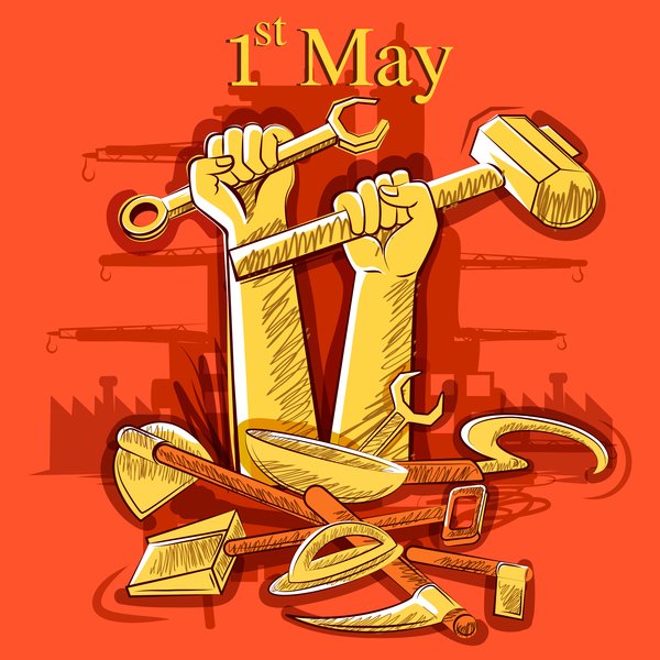 1 May international workers labor day poster hand drawn vector 06